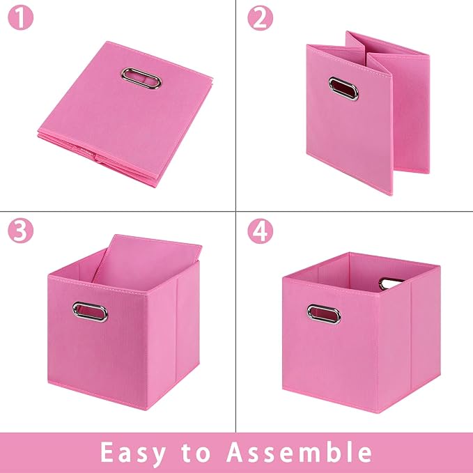Fabric storage bins Cubes, Fabric Cube Organizer with Handle, Foldable Cube Bins for Cloth or Accessary Storage, 11x11x11, Set of 3, (Pink) - Image 6