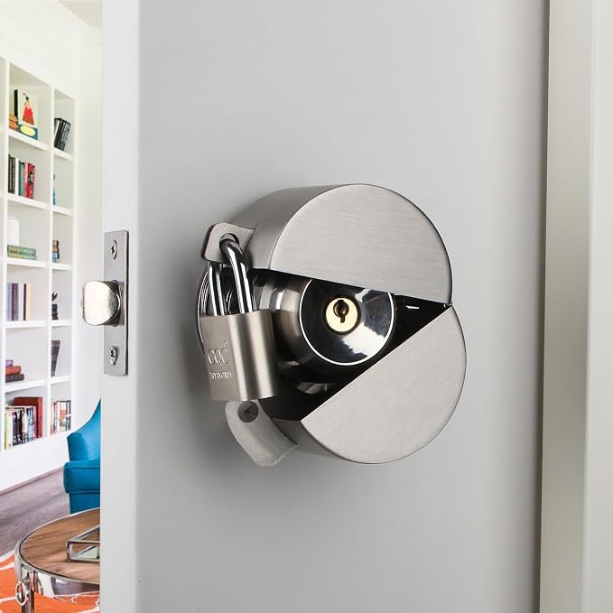 Door Knob Lockout Device with Padlock, Metallic Stainless Steel Locking Cover to Disable Doorknob, Prevents Turning of Door Knob and Access to Keyhole, Prevents Operating The Knob - Image 4