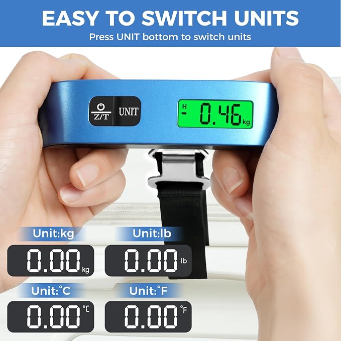 BAGAIL Digital Luggage Scale, 110lbs Hanging Baggage Scale with Backlit LCD Display, Portable Suitcase Weighing Scale, Travel Luggage Weight Scale with Hook, Strong Straps for Travelers - Image 5