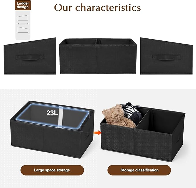 DIMJ Closet Storage Bins, 6 Pack Storage Baskets for Shelves, Foldable Closet Organizer with Handle, Linen Closet Organizers and Storage for Clothes, Toys, Towel, Books (Black) - Image 5