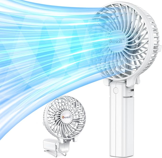 VersionTECH. Portable Handheld Fan, Powerful+Durable+4000mAh+180° Foldable, Mini Table Fans with USB Rechargeable Battery Operated Cooling Accessories for Personal Use, Travel, Office White by VersionTECH