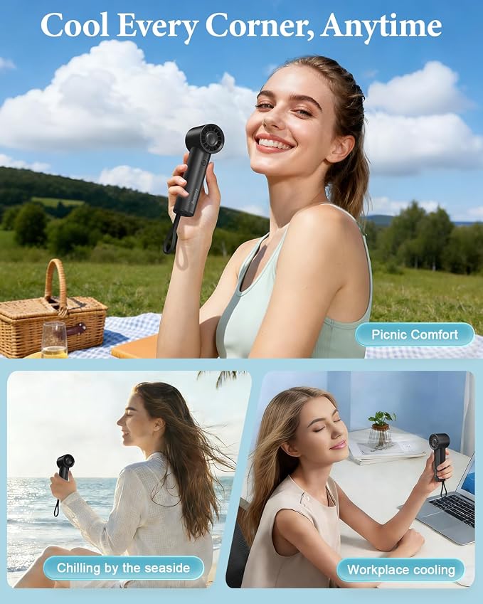 Portable Fan with Power Bank & Flashlight-Black | 6.5H Max Cooling,USB-C Rechargeable,Mini Fan for Outdoor/Travel/Beach/Concerts/Summer.Gifts for Girl,Women. - Image 5