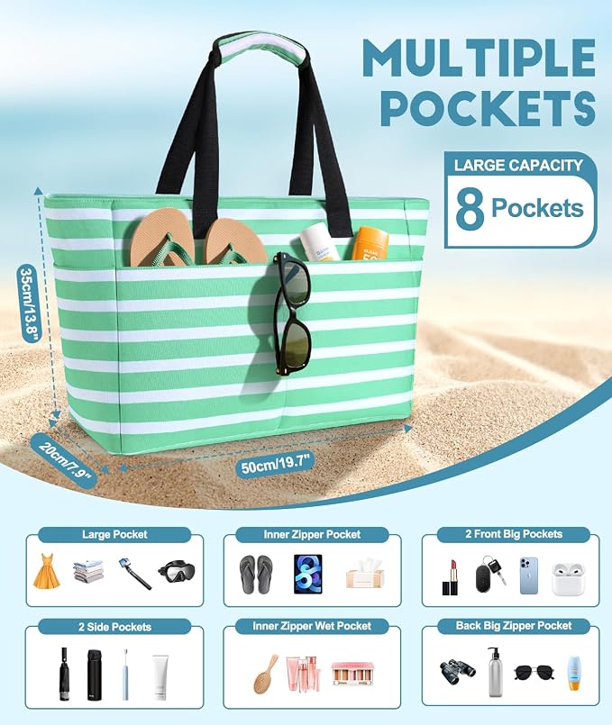 ISEYOU Extra Large Beach Bag Waterproof Beach Totes Bags for Women, Lightweight Foldable Pool Bag with Zipper Wet Compartment - Image 3