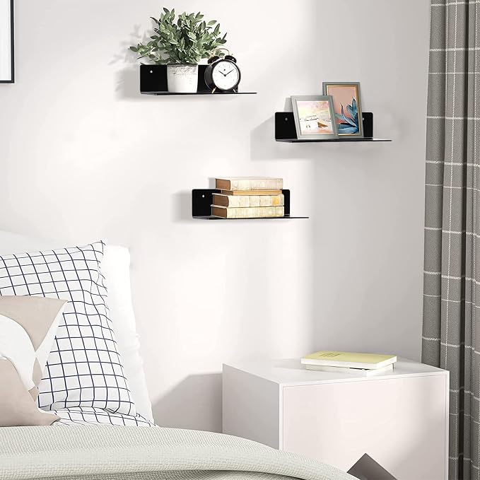 9 Inch Acrylic Floating Shelf No Drill Adhesive Wall Shelf Set of 4 for Funko Pop Storage, Floating Shelves Damage-Free Expand Wall Space for Living Room, Bathroom, Gaming Room, Office - Black - Image 7