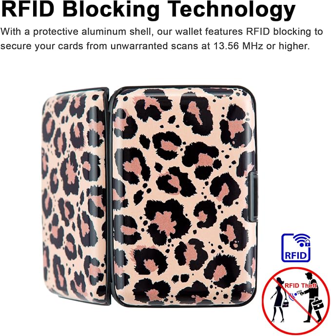 Credit Card Holder, Metal Card Wallet RFID Blocking Mini Slim Aluminum Business Hard Card Case for Women Men (Leopard Skin Print) - Image 3