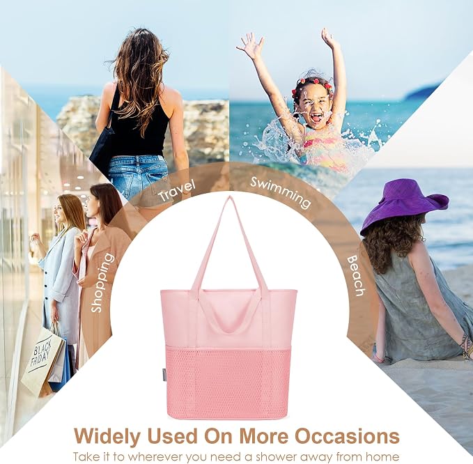 KABAQOO Large Beach Bag Waterproof Sandproof Tote Bag for Women with Zipper & Mesh Pockets for Pool Swim Travel Everyday | waterproof - Image 8