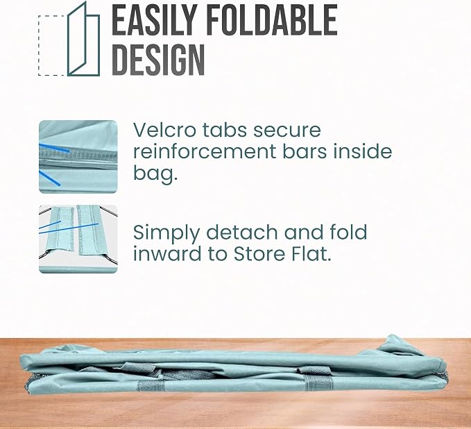 Extra Large Utility Tote Bag - Oversized Collapsible Reusable Wire Frame Rectangular Canvas Basket With Two Exterior Pockets For Beach, Pool, Laundry, Car Trunk, Storage - Light Blue - Image 6