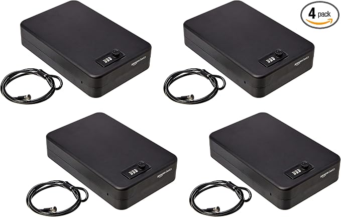 Amazon Basics Portable Security Case Lock Box Safe with Combination Lock for Documents, Valuables and Personal Items,Black, XXL (Pack of 4) by AmazonBasics