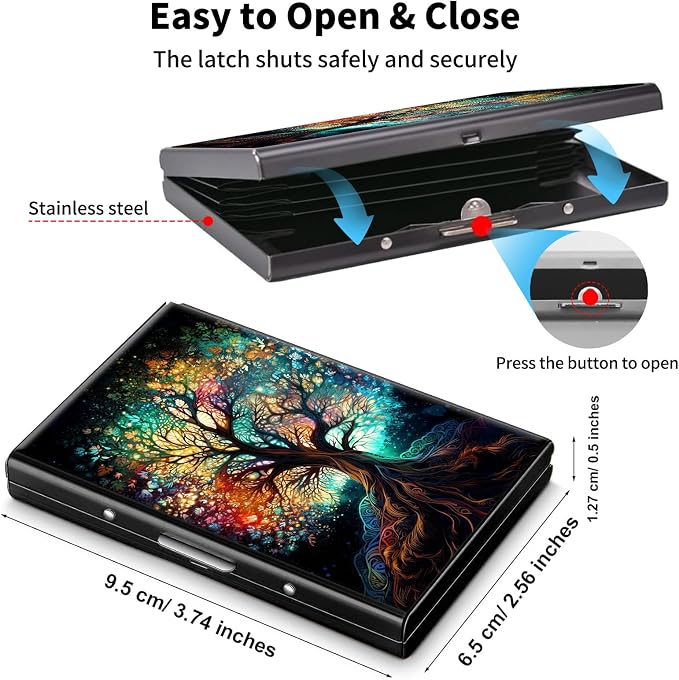 Metal Wallet,Credit Card Holder for Women Men,RFID Blocking Card Holder Wallet Mini Slim Aluminum Wallet ID Case Hard Card Case Business Card Holder Case,Colorful Tree - Image 5