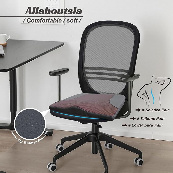 Allaboutsla Car Seat Cushion, Car Seat Cushions for Long Driving | Comfortable Memory Foam Driver Seat Cushion, Automotive Seat Cushions, Butt Pillow for Car,Truck, Office Chair, Brown - Image 5