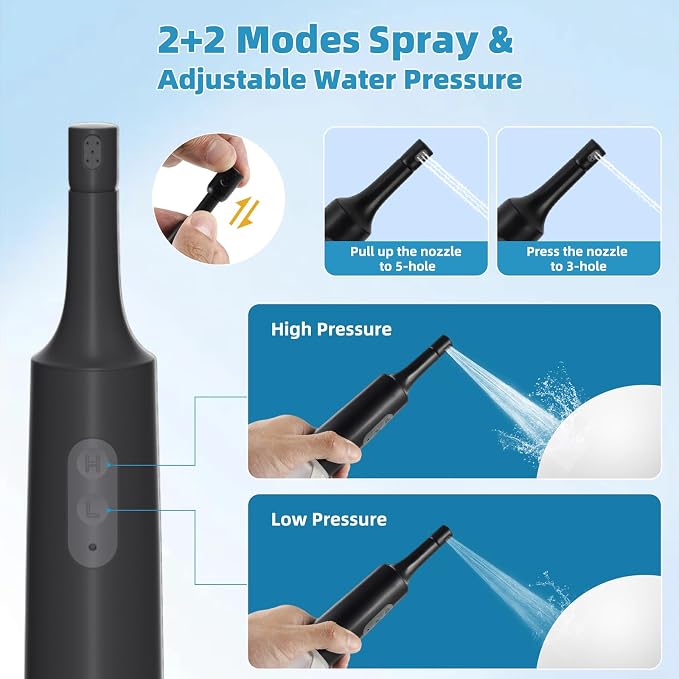Hibbent Portable Bidet for Travel, High Pressure Electric Handheld Bidet Sprayer, 350-550ML Expandable Bottle for Personal Hygiene, USB-C Rechargeable Waterproof, Travel Sprayer for Women & Men, Black - Image 2