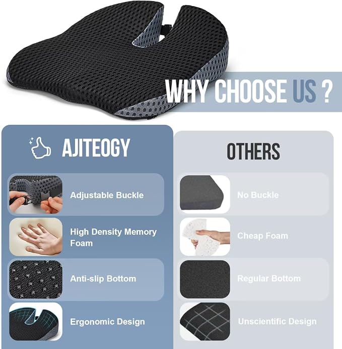 Car Seat Cushion for Driving, Memory Foam Wedge Booster for Adults | Breathable Mesh Cover, Adjustable Straps and Improved Sitting Height - Image 5