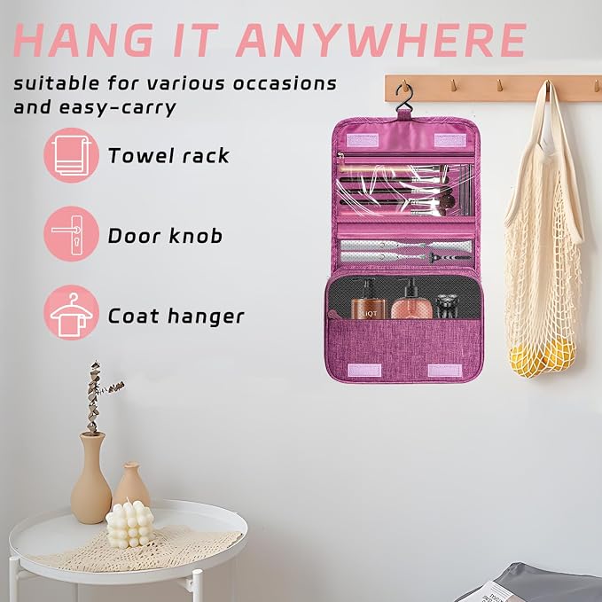 Toiletry Bag Travel Bag with Hanging Hook for Women and Men,Purple | Waterproof Small Capacity Hanging Multifunctional Makeup Bag for Toiletries, Portable Cosmetic Bag Travel Organizer - Image 5