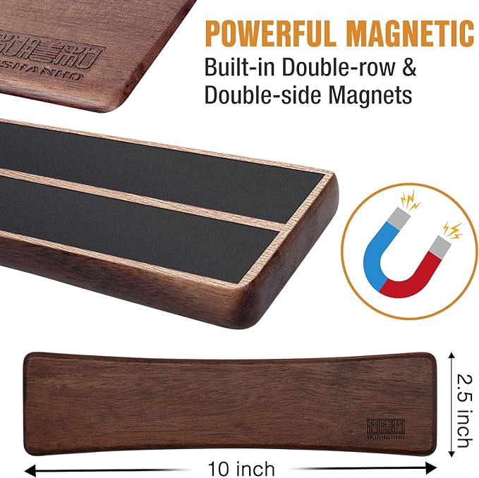 HOSHANHO Knife Magnetic Strip, Acacia Wood Powerful Magnetic Knife Holder | Magnetic Knife Holder for Wall 10 Inch Use as Magnetic Tool Organizer, Home Utensil Organizer, Ideal Cooking Gift for Chef - Image 2