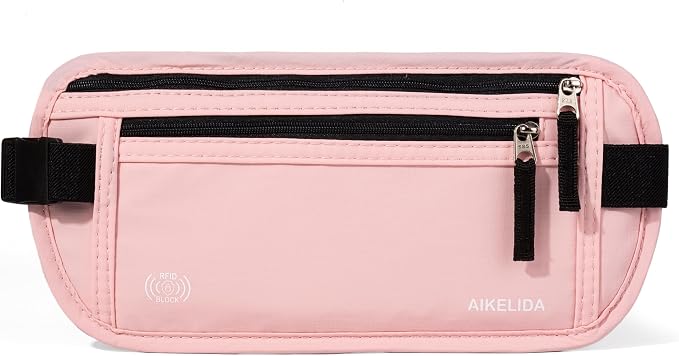 Money Belt - Slim Passport Holder RFID Blocking Travel Wallet Undercover Fanny Packs for Men Women - Pink - Image 3