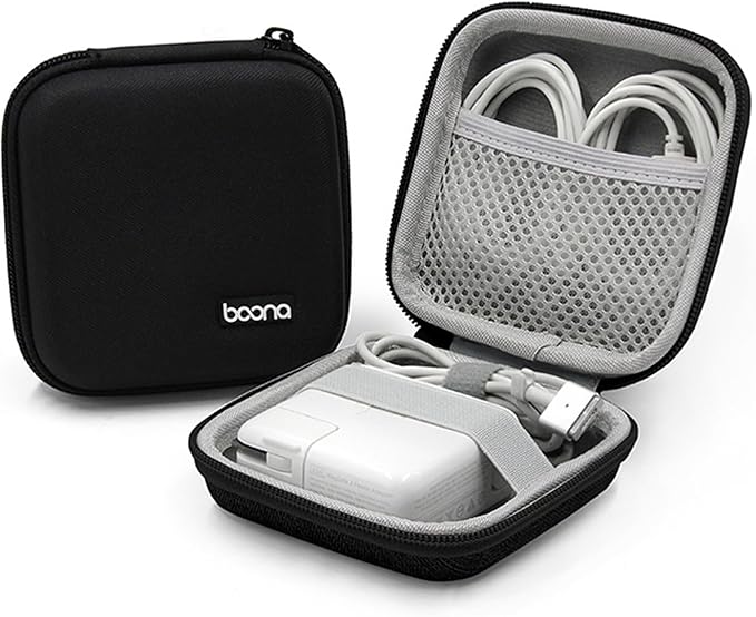 Portable Charger Case, Tech Pouch Travel Organizer, M, Black-Oxford | Hard Shell Electronic Storage for MacBook Power Adapter, Charging Cords, USB Drives, Power Bank Laptop Accessories by Linpr