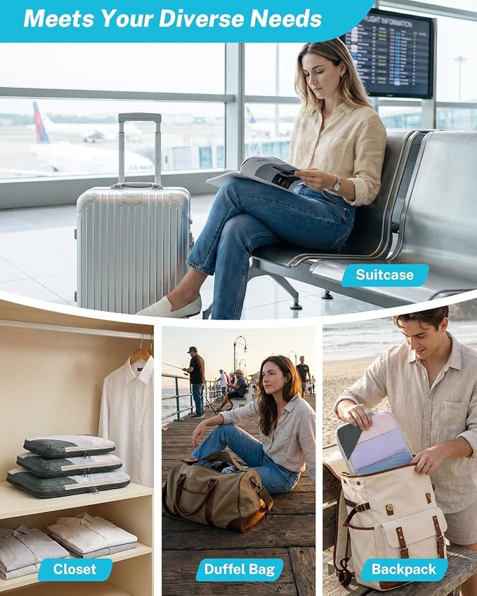 Gonex Compression Packing Cubes for Travel, Mesh Bags Luggage Organizers | Set of 4/5/6/7/10 for Essentials, Extensible, Fits 20"Carry-on Suitcases, See-through Mesh, Double Zipper Compression - Image 8