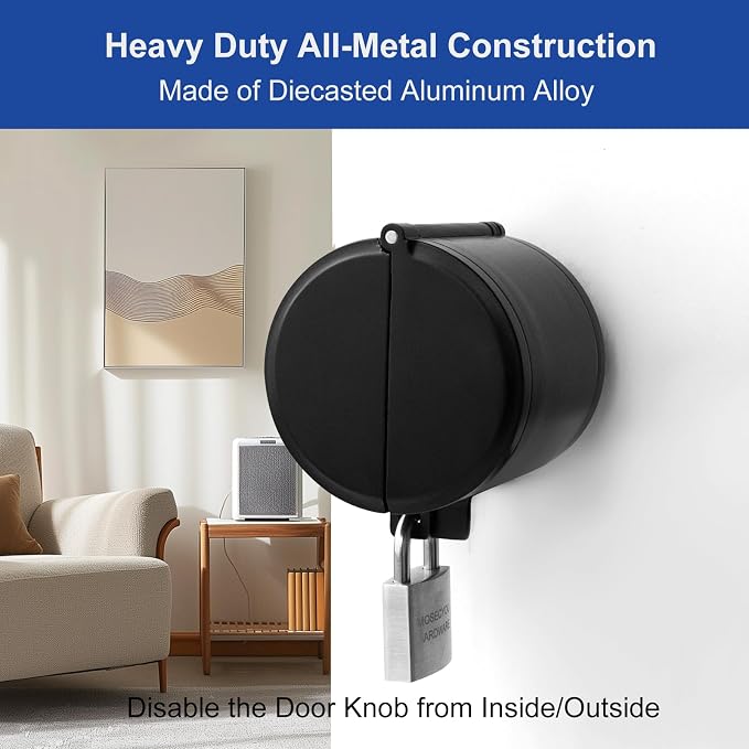 Door Knob Locking Cover with Padlock, Heavy Duty All-Metal Version | Adjustable Design for Snug Fit, Lockout Device to Disable Doorknob, Prevents Turning & Block Keyhole Access - Image 2