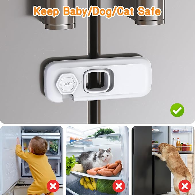 Baby Proofing Fridge Locks for Kids, 5 Pack Pet&Child Safety Refrigerator Lock for Kids, Child Proof Freezer Lock for Residential Garage Fridge or Camper RV Refrigerator, Fridge Door Latch, White - Image 2