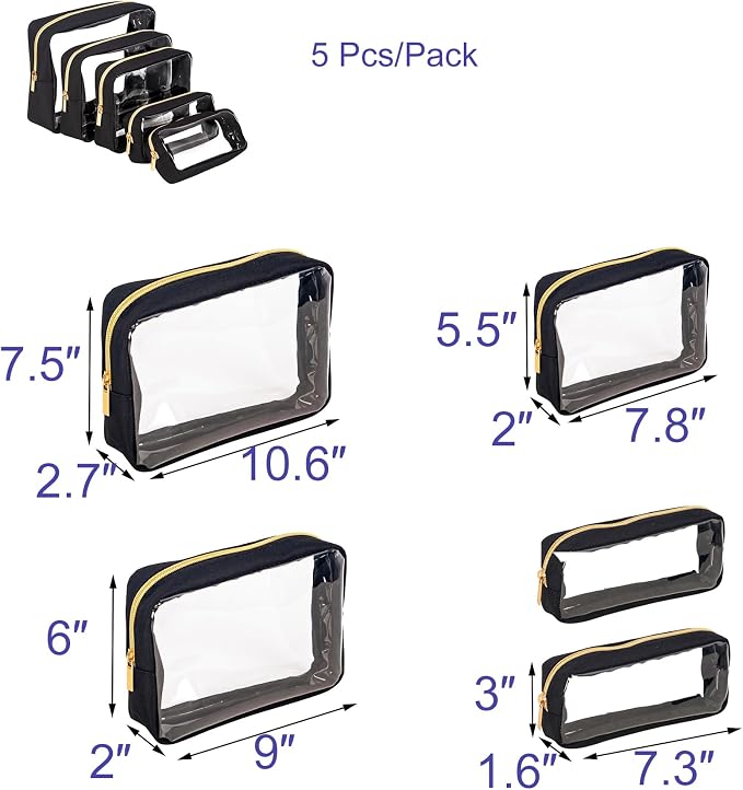 Remobia Hicol TSA Approved 5-Piece Diaper Bag Organizer Pouch Set Clear Waterproof TPU Kids Toiletry Storage Set Travel Packing Clutch Cube Bags for Baby Nursing(Black) - Image 2