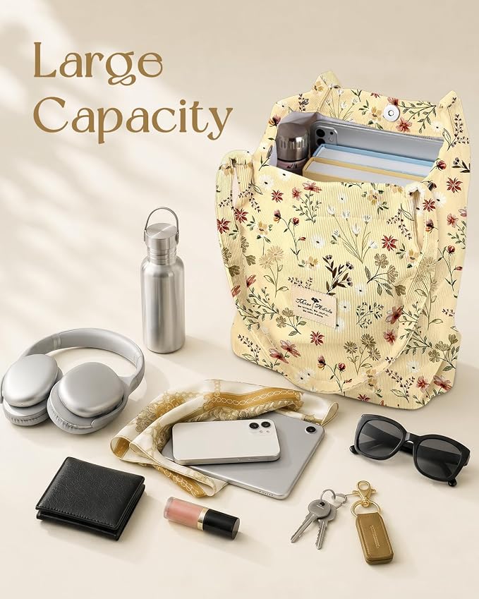 Miss Adola Designer Corduroy Tote Bag for Women | 3 Magnetic Buckles, Aesthetic Pattern, Reusable, Soft, Roomy Carry for Work, Travel, Grocery Runs - Image 6