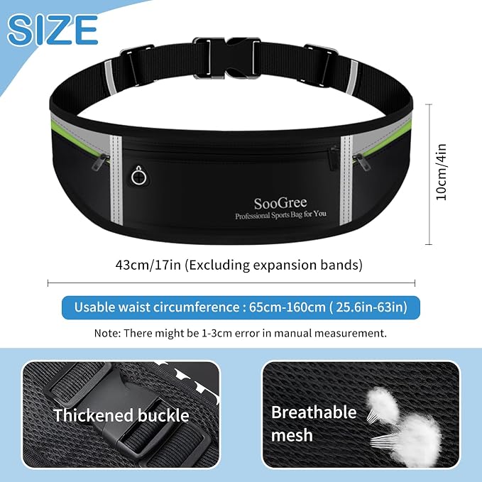 SooGree Slim Running Belt Sport Fanny Pack for Women Men,Reflective Waist Pack Runner Pouch Belt, Zipper Waterproof Running Phone Holder Jogging Pouch for Phone Money (GSP8806 top gray bottom black) - Image 2