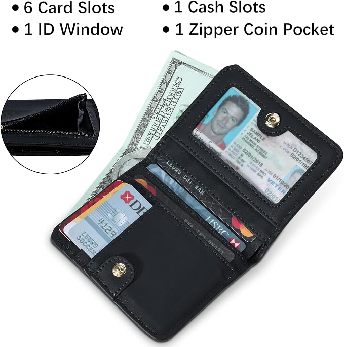 Gostwo Small Wallet for Women, Slim Bifold Credit Card Holder, Compact RFID Blocking Cash Wallet, Billfolds Thin Leather Zipper Pocket, Mini Wallet Gift for Ladies Teen Girls Travel with ID Window - Image 5