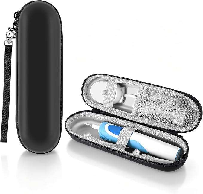 Electric Toothbrush Travel Case for Oral-B Pro/iO | Waterproof EVA Carrying Case with Mesh Pocket & Detachable Wrist Strap Toothbrush Case for Traveling(Black) by lanjue