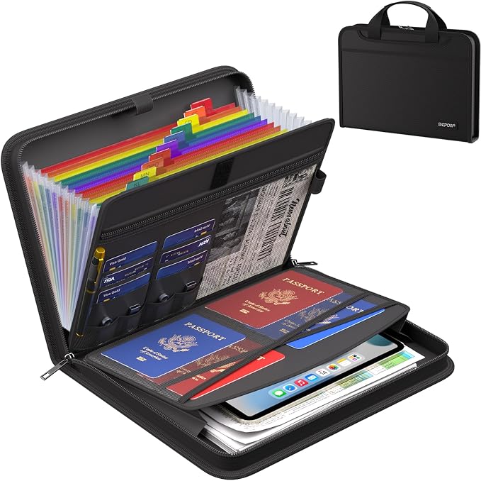 ENGPOW Accordion File Organizer,Fireproof Expanding File Folder with Multi Pockets,13 Colorful Pockets Document Organizer with Handle & Labels,Portable Home Travel Safe Storage for Letter A4 Files by ENGPOW