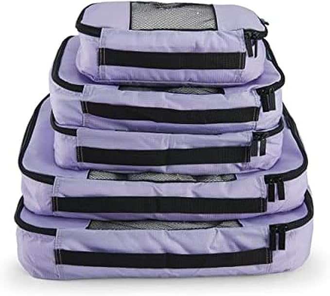 TravelWise Luggage Packing Organization Cubes 5 Pack, Lavender, 2 Small, 2 Medium, 1 Large (TWPC-27) by TravelWise