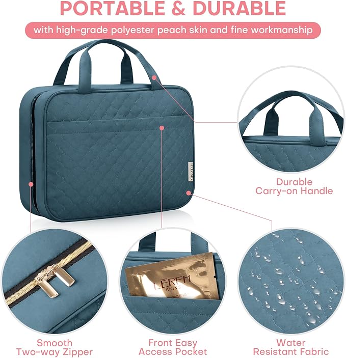 HXLGMD Travel Size Toiletry Bag for Women, Portable Cosmetic Bag with Hanging Hook, Travel Essentials Water-resistant Makeup Organizer for Accessories, Shampoo, Full-size Container, Toiletries - Image 4