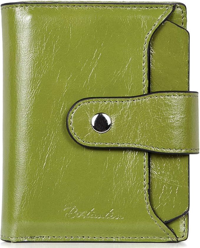 BOSTANTEN Leather Womens Wallet Small RFID Blocking Credit Card Holder | Removable ID Window, Zipper Coin Pocket, Bifold, Minimalist, Fits Small Purses, Daily Use, Ladies Gifts, Green by BOSTANTEN