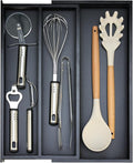 Expandable Black Bamboo Kitchen Utensils Drawer Organizer Silverware Tray | Large Cooking Utensil Tray Drawer Divider Insert Big Spatula Cutlery Holder Knife Spoon Flatware Wood Kitchen Tool Organizer by Hilislog