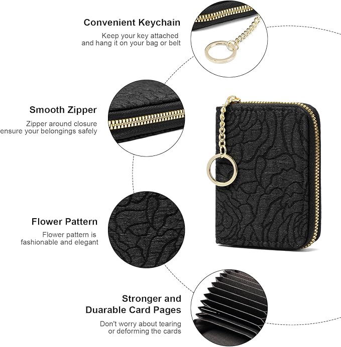 RNIEGA Credit Card Holder RFID Blocking Small Wallet for Women Vegan Leather Card Case Wallets with Zipper Keychain - Image 4