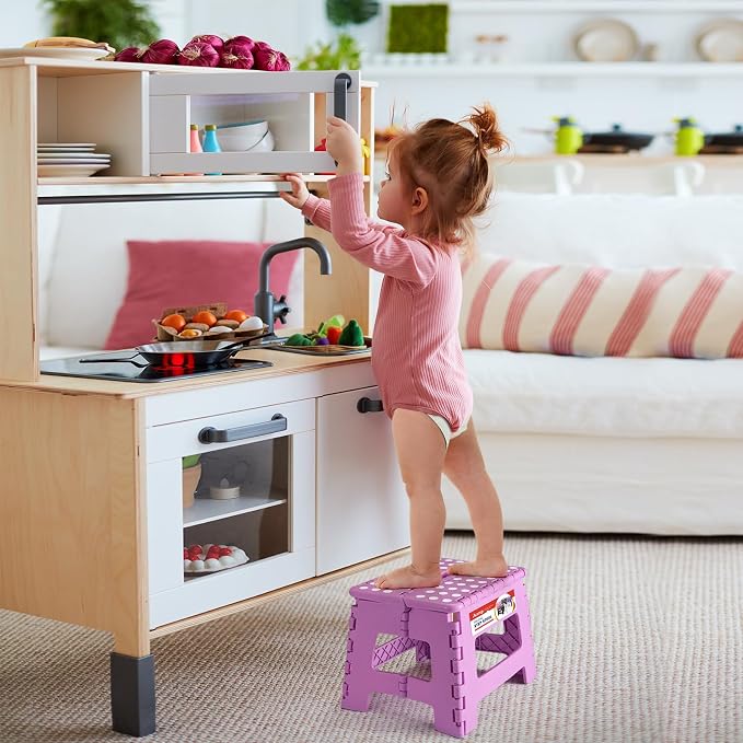 9 Inch Foldable Step Stool for Kids, 300 lb, Light Purple | Lightweight Plastic Small Foldable Step Stool with Handle, Non-Slip, for Kitchen, Bathroom, Bedroom and Closet - Image 9