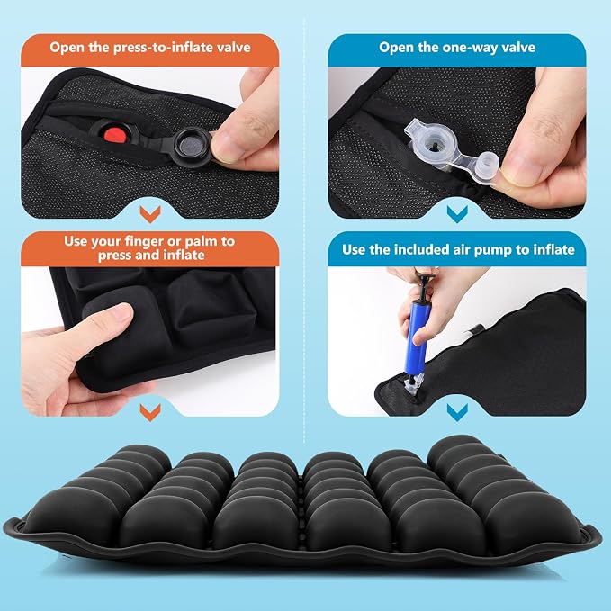Sondour Travel Cushion, Airplane seat Cushion for Long Flights, Press Type Air Inflatable, 36 Airbags, Portable and Ergonomically Designed Cushions, Inflatable Cushion for Wheelchair, Travel,Driving - Image 9