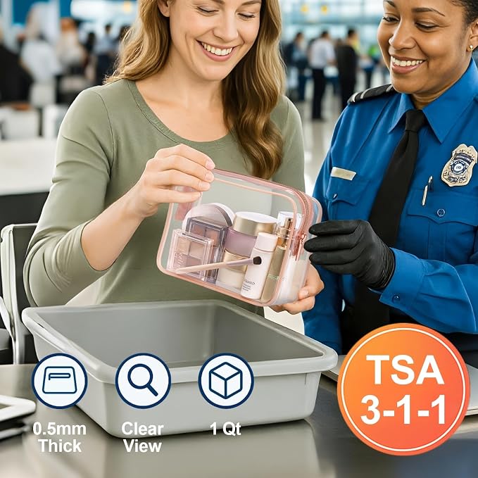 TSA Approved Toiletry Bag - Clear Makeup Bag Travel, 4 Medium White | Quart Size for Carry-On, Reinforced Seams, Water-resistant, Smooth Metal Zipper, Clear Easy-Check for Airport Hotels, Women - Image 2