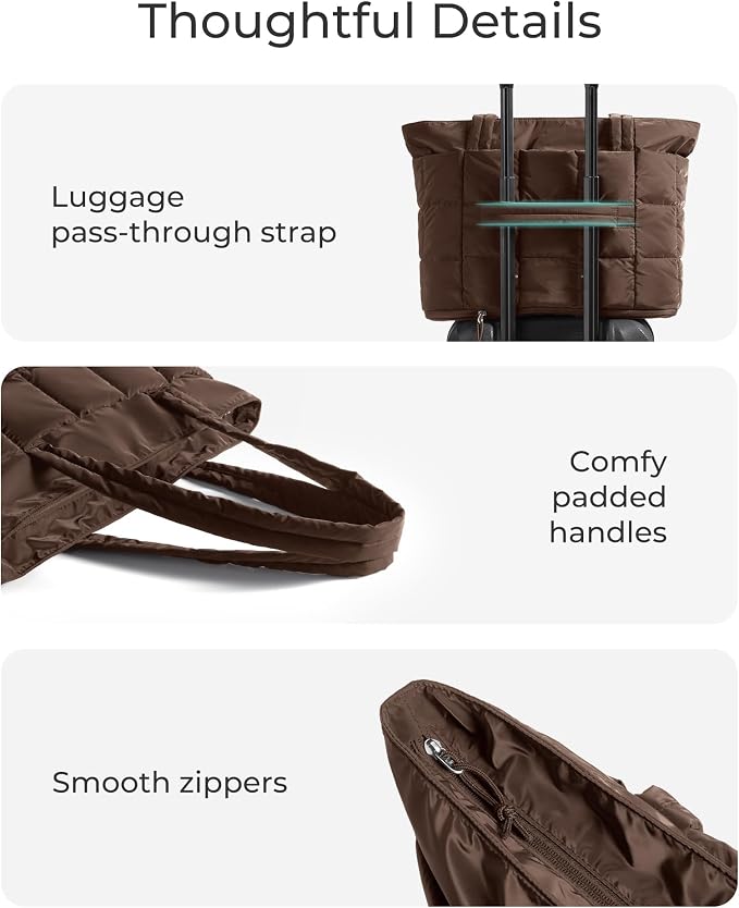 BAGSMART Expandable Tote Bag for Women, Puffer Work Tote Travel Bag | Quilted Carry On Bag for Travel Work Gym College, Waterproof Travel essentials - Image 7