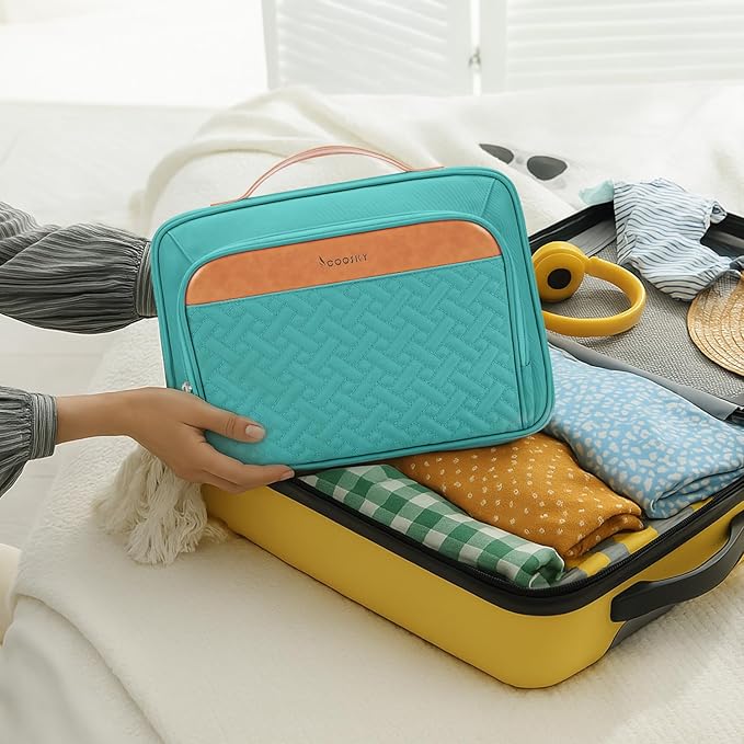 Travel Hanging Toiletry Bag for Women, Cruise Ship Essentials, with Jewelry Organizer, Extra Large Makeup Dopp Kit, Waterproof Cosmetic Bags, Toiletries Kit Set with Trolley Belt, Blue - Image 2