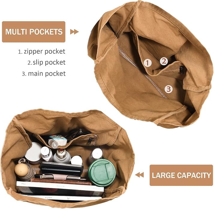 Canvas Tote Bag for Women Large Hobo Shoulder Bag for Work Travel Casual Message Bag Tote Purse handbags - Image 4