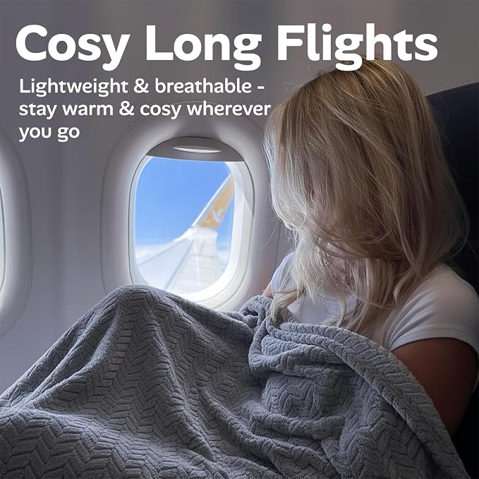 Travel Blanket and Pillow Set, Soft Fleece Airplane Blanket, Grey | Ultra Soft Lightweight Portable Cozy Blanket for Airplane, Car, Camping, Bus, for Men, Women and Kids, 42" x 68" - Image 3