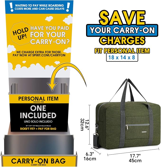 For Spirit Airlines Personal Item Bag Foldable Travel Duffel Bag Tote Carry on Luggage Duffle Overnight for Women and Men - Image 3