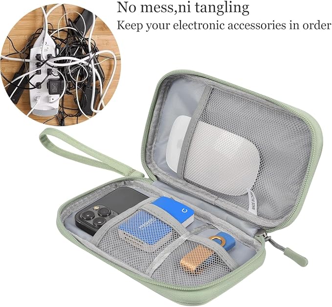 CAAORDKSO Small Cable Organizer Bag, Travel Cord Charger Organizer Case Waterproof Accessories Pouch, Electronic Carrying Case Bag for Cable, Cord, Charger, Phone, Power Bank, Earphone (Mint Green) - Image 6