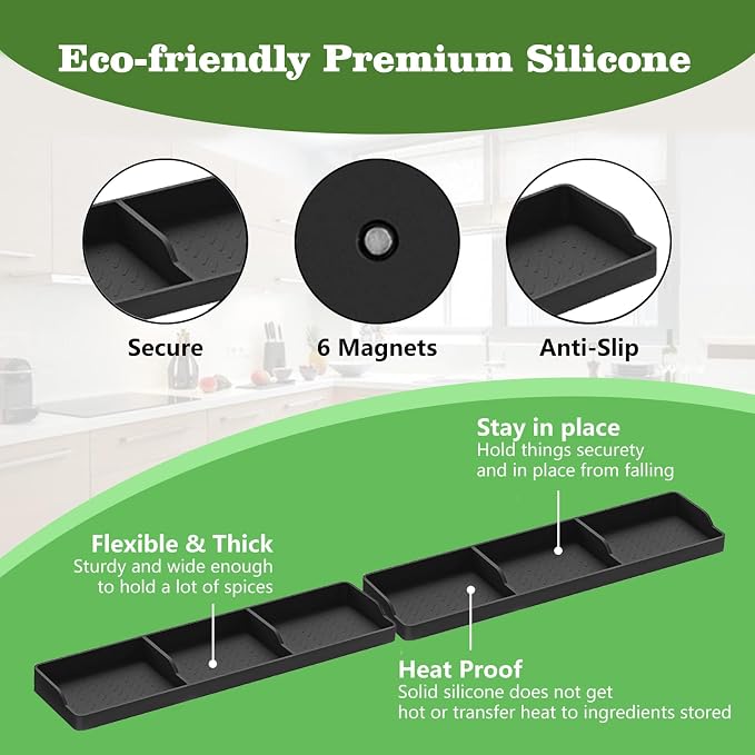 Stove Top Shelf 30 Inch-Silicone Material Magnetic Shelf for Stove-two part | 3 Functional Partitions,Heat Resistant Kitchen Spice Rack Organizer - Image 4