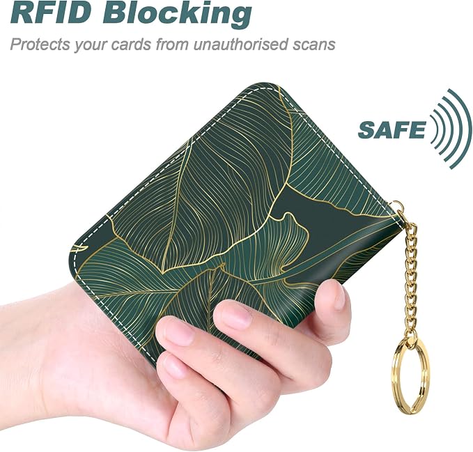 Credit Card Holder, Small RFID Card Wallet for Women, Slim Leather Wallet | Leather Card Holder Wallet, Credit Card Wallet Organizer, Business Card Case with Zipper & Keychain, 12-Slot Compartment - Image 4