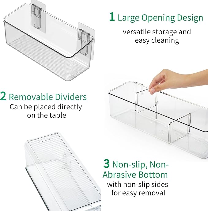 2 Pack Plastic Adhesive Mount Over Cabinet Door Organizer, Wall Organization Container Makeup Organizer Hanging Basket Bins for Kitchen, Pantry, Craft Room, Office, Space Saving Holder - Image 5