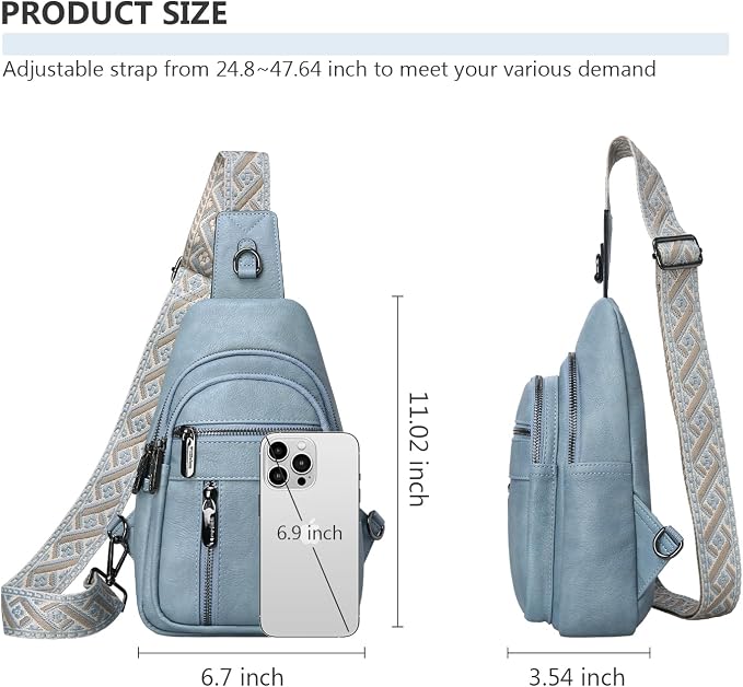 Anti-theft Sling Bags Women Small PU Leather Chest Fanny Pack | RFID Blocking,Safety Zipper,5 Card Slots,Adjustable Strap,Large Capacity,Multi Pockets,Faux Leather,Daypack,Bum Bags,Travel - Image 4