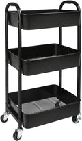 3-Tier Rolling Utility Cart with Caster Wheels Easy Assembly, Black | Easy Assembly, multi-purpose storage trolley for kitchen, rolling cart with smooth caster wheels for bathroom by MAXHouser