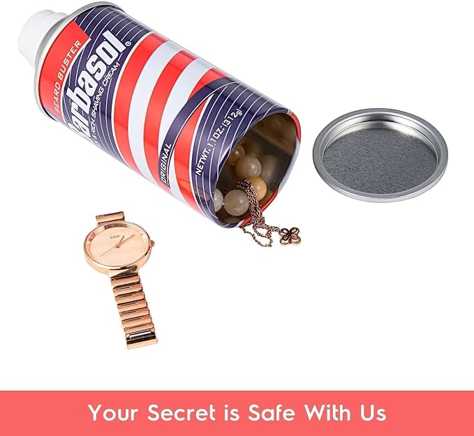 Barbasol Diversion Safe Stash Can with Food Grade Smell Proof Bag with Hidden Compartment for Keys, Cash and Valuables-Steel Material - Image 3