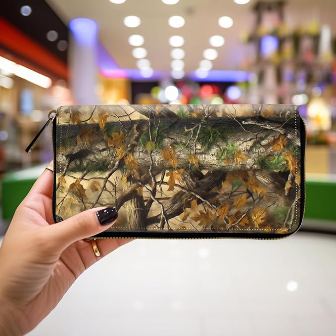 Wallet,Leather Long Wallet Suitable For Ladies And Teenagers - Detachable Wristband + RFID Travel Wallet With Card Slot - Forest Camouflage - Image 4
